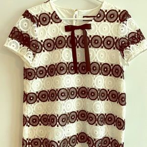 Geo-Lace Black & White Blouse with Bow